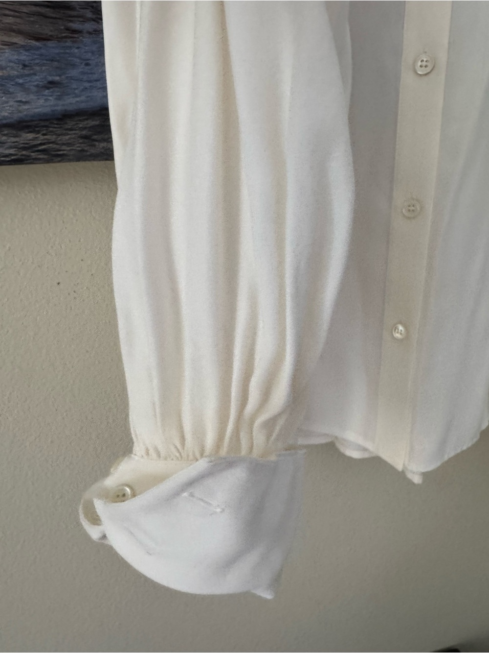 Frame Denim Ivory Pleated Band-Collar Button-Down Chloe Silk Blouse/ S/ NWT - Picture 5 of 14